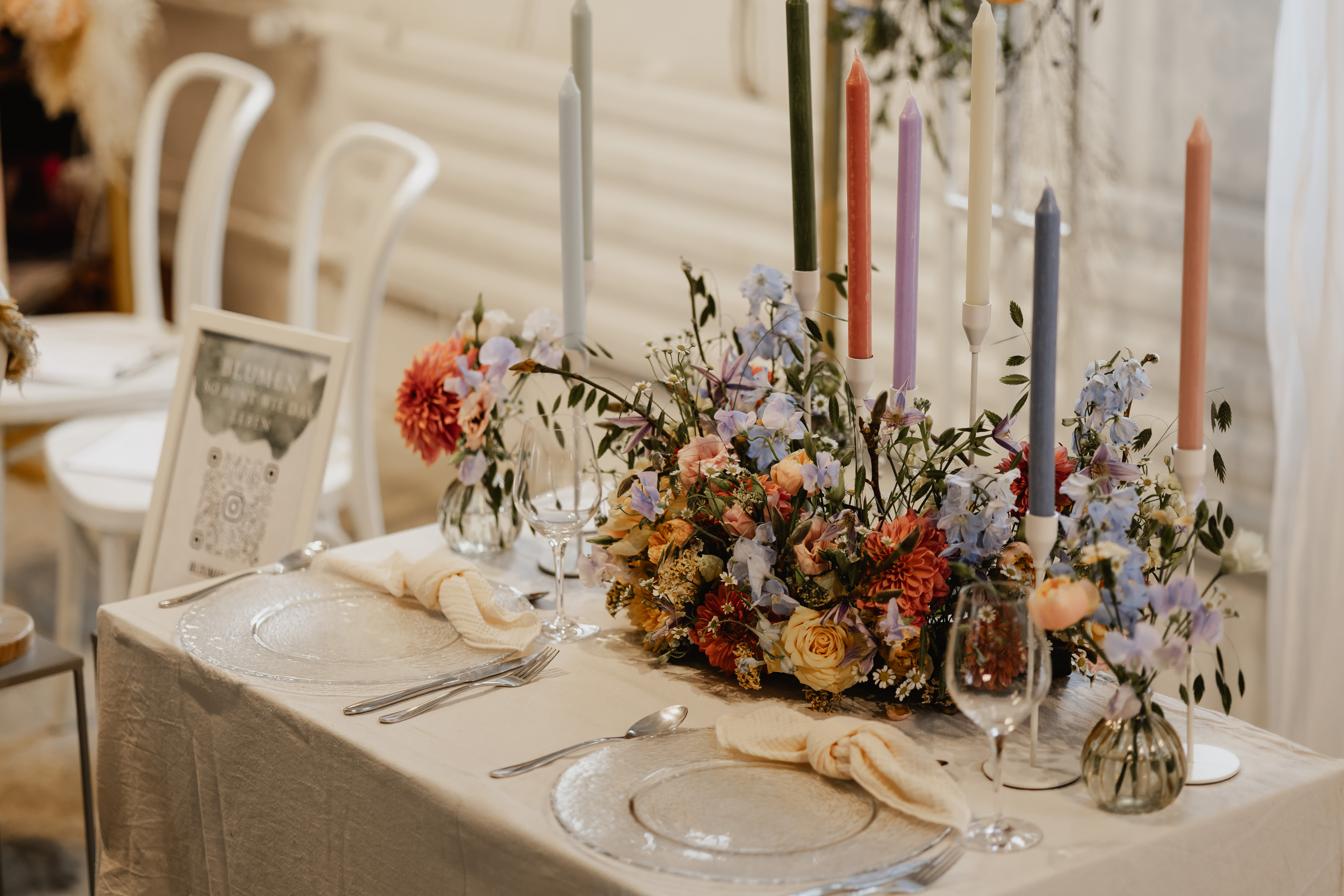 Tischdekoration für eine Hochzeit